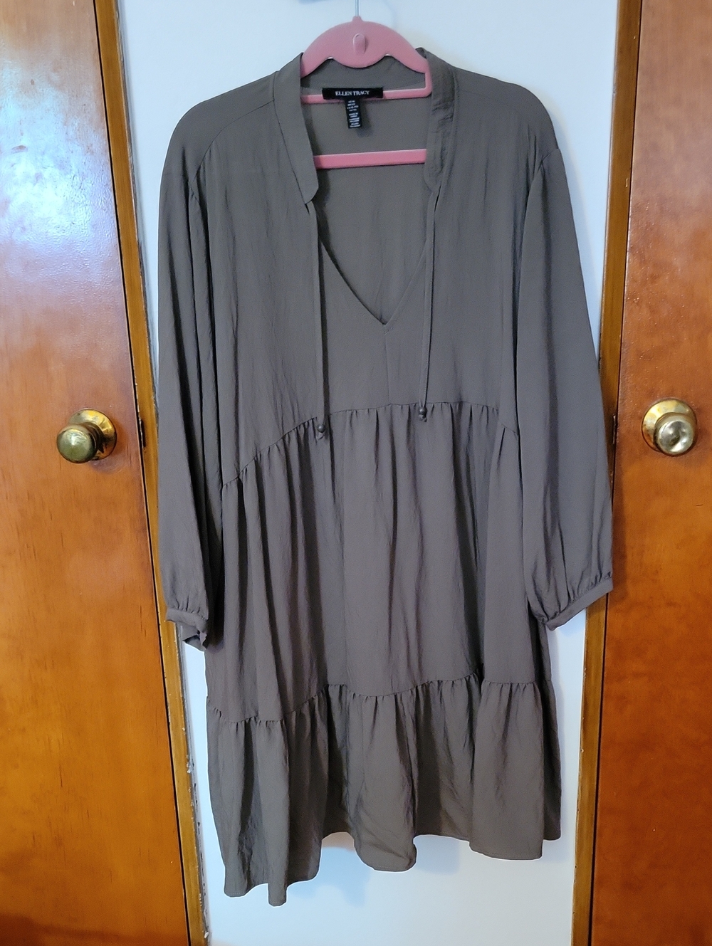 Ellen Tracy Olive Tiered V-Neck Long Sleeve Dress/tunic Size XL